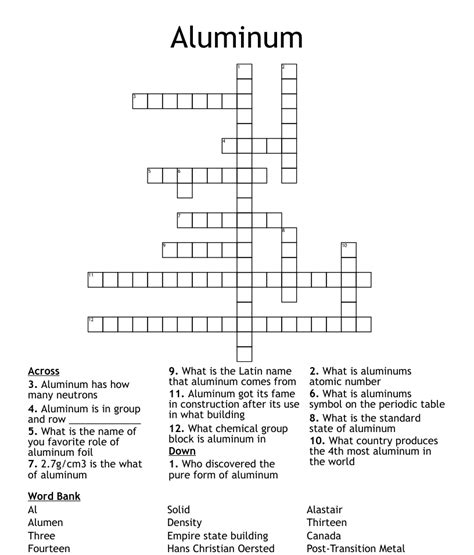 Enter the length or pattern for better results. . Aluminum sheet crossword